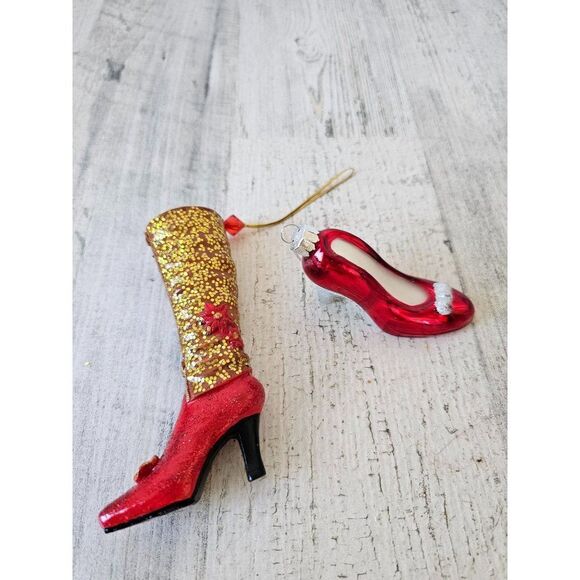 Red boot stiletto shoe ornament high heel Xmas tree - Picture 2 of 11